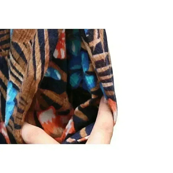 Lands End Mumu Dress Size Large 14-16 Multicolor Floral Tropical Cotton Stretch - Picture 10 of 15